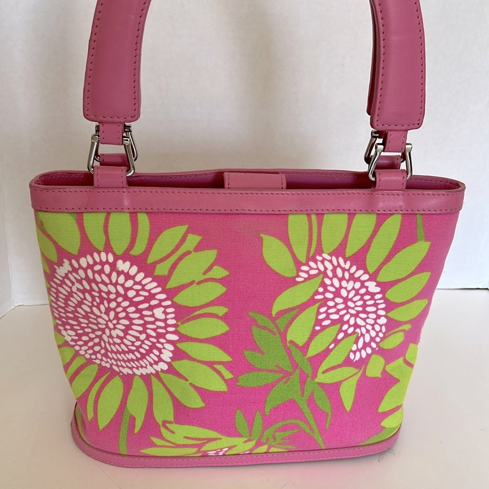 RARE!  Lilly Pulitzer Small Tote Hit Pink Sunflower Pattern-Circa 1990’s - Picture 4 of 16